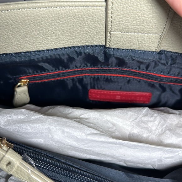 Tommy Hilfiger Taupe Navy Leather Satchel Tote Bag - Picture 7 of 11